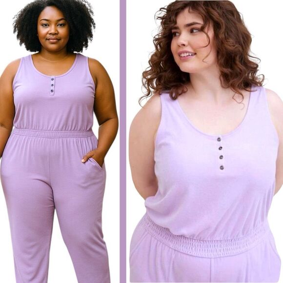 Torrid Lilac Purple Terry Cloth Henley Jumpsuit Swim Coverup Size 3 3XL NWT - Picture 4 of 12